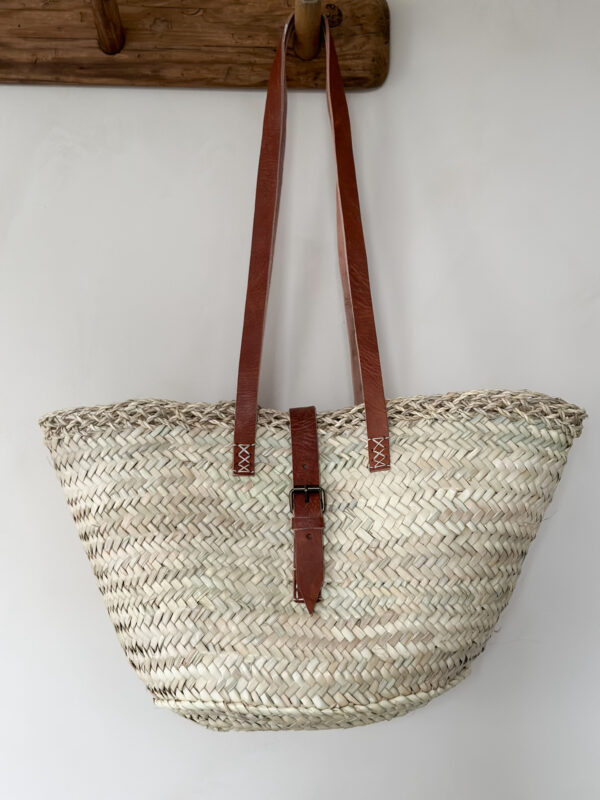 Panier avec anses en cuir - camel