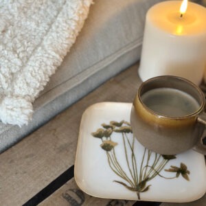 Plateau fleur - kaki et doré