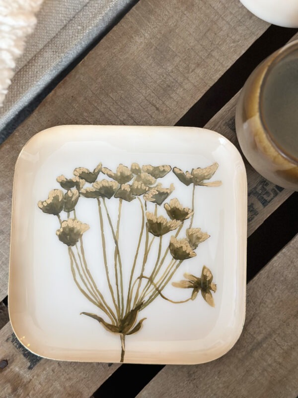 Plateau fleur - kaki et doré – Image 2