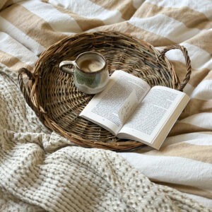 Plateau rond en rotin - vintage