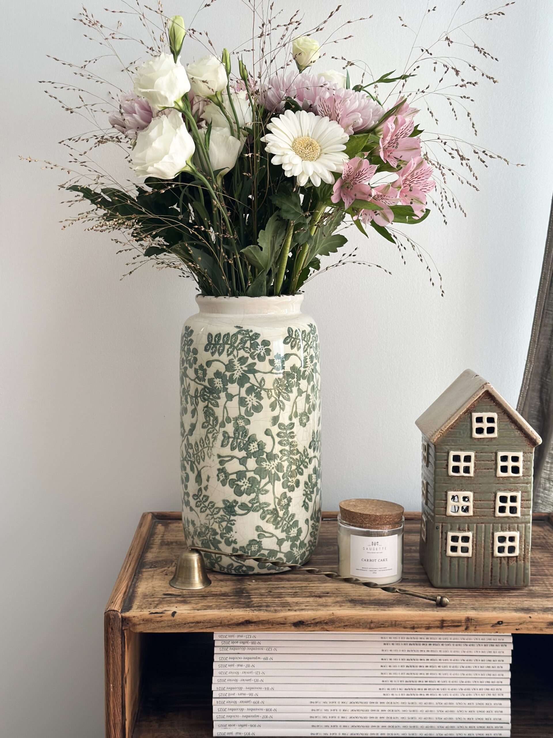 Vase cottage - fleuri vert
