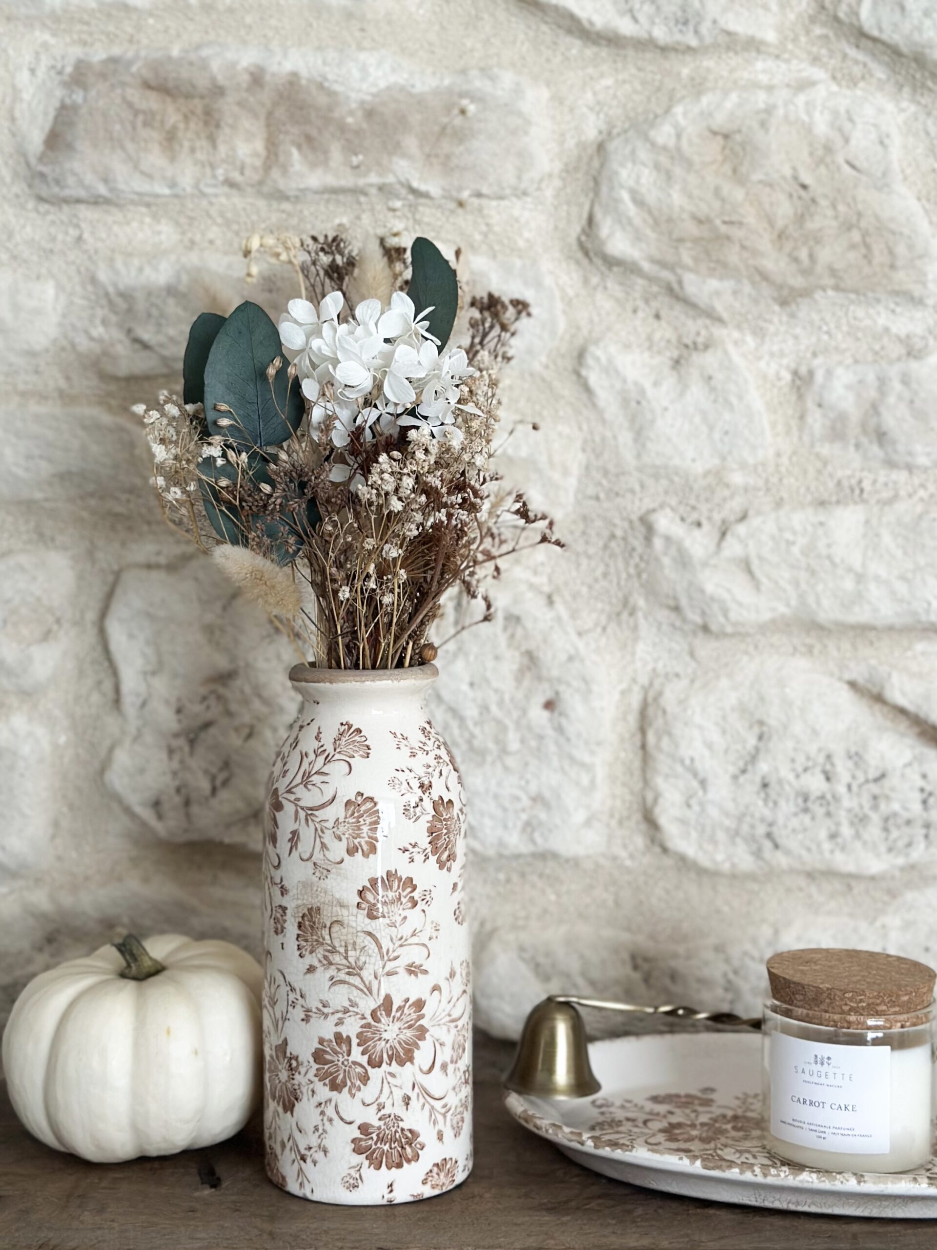 Vase cottage - fleuri marron