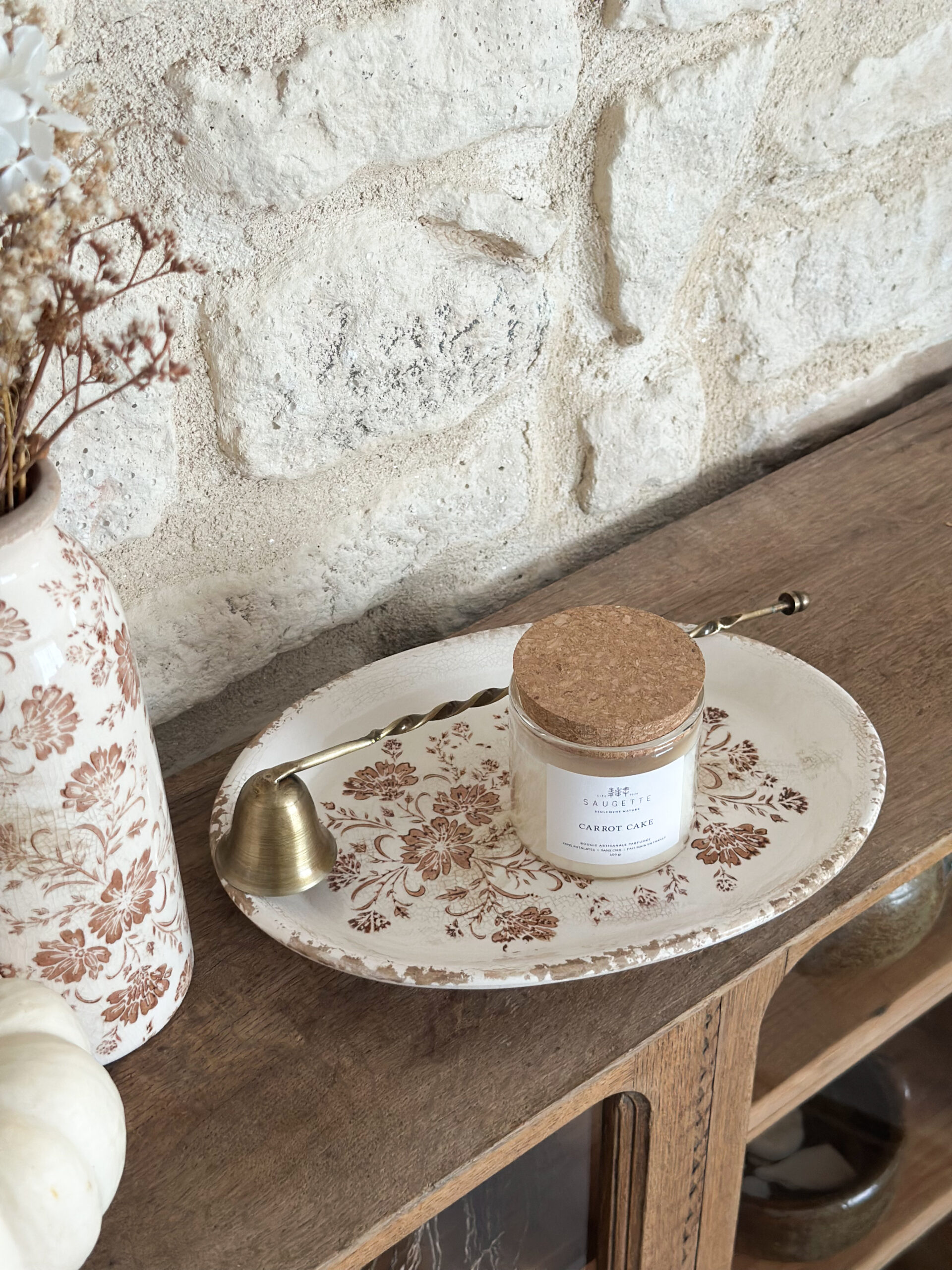 Plat cottage - fleuri marron